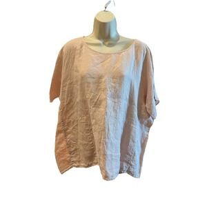 Eileen Fisher Organic Linen Top XL Pink Boxy Pocket Relaxed Boho Lagenlook